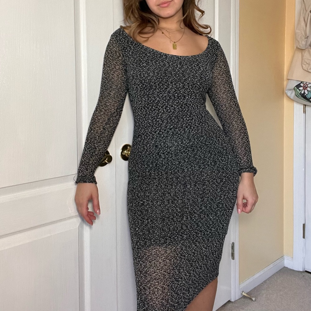 Black and white speckled dress